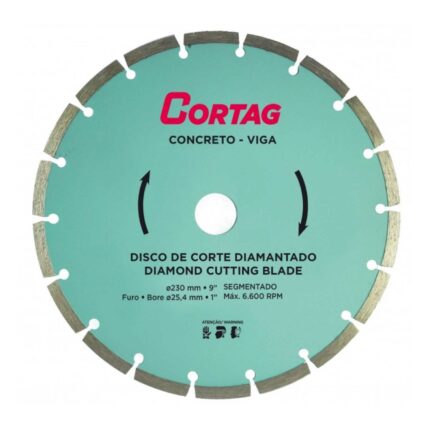 Disco de Corte Diamantado Para Concreto Alvenaria Segmentado 230mm X 25mm Cortag