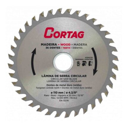 Disco Lâmina Serra Circular Para Madeira 36 Dentes 110mm X 20mm Cortag