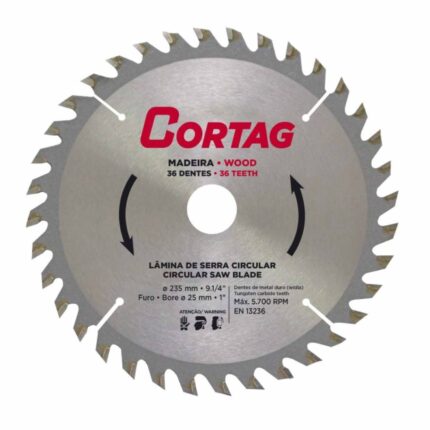 Disco Lâmina Serra Circular Para Madeira 36 Dentes 235mm X 25mm Cortag